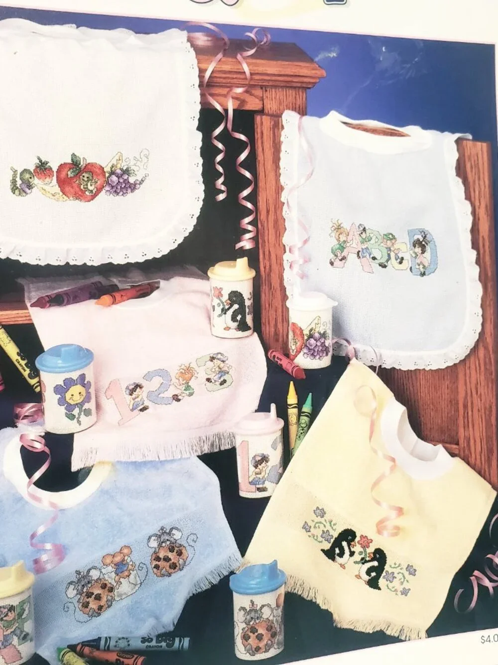 Sips & Drips Bibs Cross Stitch Leaflet 68 Stoney Creek 1993 Mice Cookies Fruit